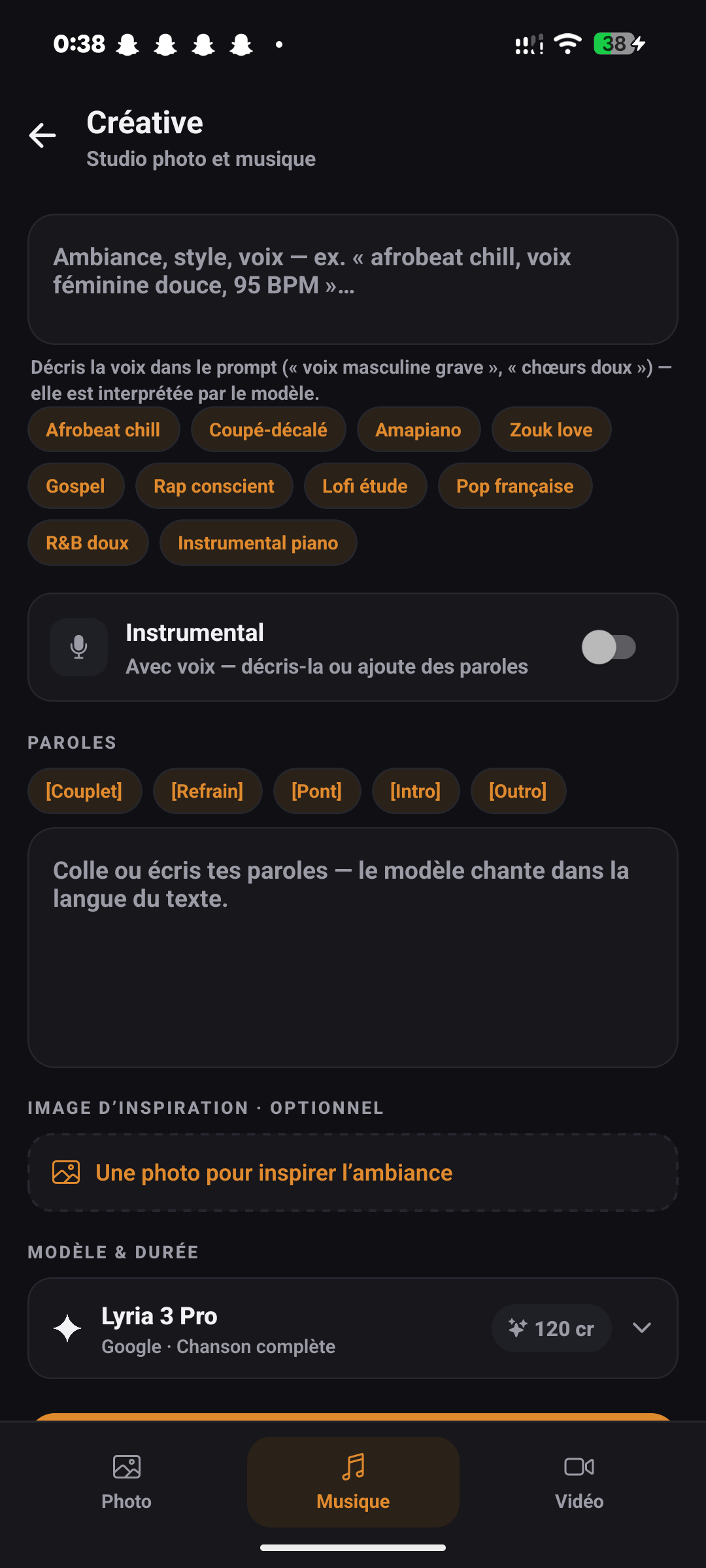 Studio musique Bangda AI sur mobile